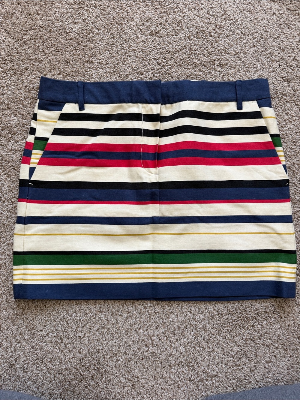 J. Crew Striped Mini Skirt in Navy, Red, Green, Cream
